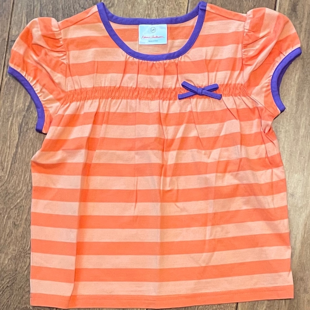 Hanna Andersson Orange Striped and Purple Puff Sleeve Tee Size 120 NWT
